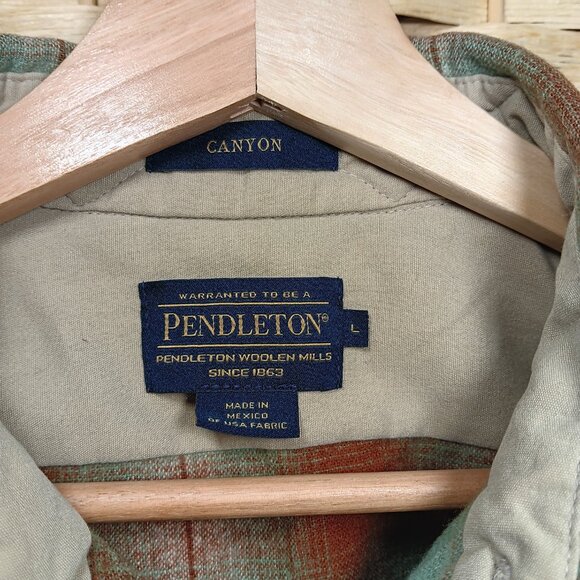 Pendleton Canyon Flannel Wool Pearl Snap Long Sleeve Button Down Mint Green - Picture 8 of 11